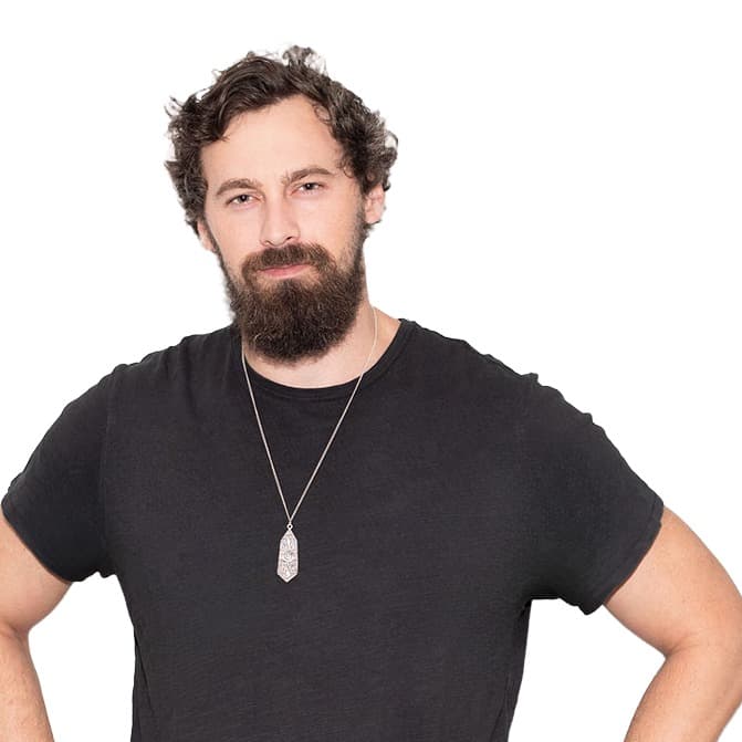 Will Mitchell, tee, hands on hips: square on a white background